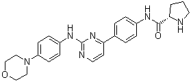 structure of CAS# 945755-56-6, (2S)-N-[4-[2-[[4-(4-Morpholinyl)phenyl]amino]-4-pyrimidinyl]phenyl]-2-pyrrolidinecarboxamide