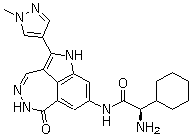 structure of CAS# 952021-60-2, (alphaR)-alpha-Amino-N-[5,6-dihydro-2-(1-methyl-1H-pyrazol-4-yl)-6-oxo-1H-pyrrolo[4,3,2-ef][2,3]benzodiazepin-8-yl]cyclohexaneacetamide