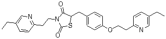 结构式 CAS# 952188-00-0, 5-[4-[2-(5-乙基吡啶-2-基)乙氧基]苄基]-3-[2-(5-乙基吡啶-2-基)乙基]噻唑烷-2,4-二酮