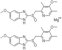 structure of CAS# 95382-33-5, Omeprazole magnesium;5-Methoxy-2-(((4-methoxy-3,5-dimethyl-2-pyridinyl)methyl)sulfinyl)-1H-benzimidazole magnesium salt (2:1)