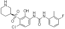 structure of CAS# 954126-98-8, Danirixin;N-[4-Chloro-2-hydroxy-3-[(3S)-3-piperidinylsulfonyl]phenyl]-N'-(3-fluoro-2-methylphenyl)urea; GSK 1325756; GSK 1325756B