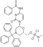 N,N-Dimethylphosphoramidochloridic acid [(2S,6R)-6-[4-(benzoylamino)-2-oxo-1(2H)-pyrimidinyl]-4-(triphenylmethyl)-2-morpholinyl]methyl ester molecular structure (CAS 956139-21-2)