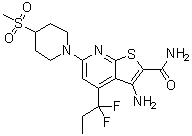 structure of CAS# 960293-88-3, 3-Amino-4-(1,1-difluoropropyl)-6-(4-methylsulfonylpiperidin-1-yl)thieno[2,3-b]pyridine-2-carboxamide