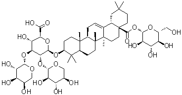 (3beta)-28-(beta-D-Glucopyranosyloxy)-28-oxoolean-12-en-3-yl O-alpha-L-arabinopyranosyl-(1→3)-O-[beta-D-xylopyranosyl-(1→2)]-beta-D-glucopyranosiduronic acid molecular structure (CAS 96158-12-2)