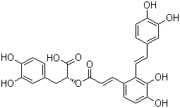 structure of CAS# 96574-01-5, Salvianolic acid;(2R)-3-(3,4-Dihydroxyphenyl)-2-[(E)-3-[2-[(E)-2-(3,4-dihydroxyphenyl)ethenyl]-3,4-dihydroxyphenyl]prop-2-enoyl]oxypropanoic acid