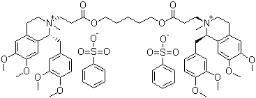 structure of CAS# 96946-42-8, Cisatracurium besylate ;(1R,1'R,2R,2'R)-2,2'-[1,5-Pentanediylbis[oxy(3-oxo-3,1-propanediyl)]]bis[1-[(3,4-dimethoxyphenyl)methyl]-1,2,3,4-tetrahydro-6,7-dimethoxy-2-methyl-isoquinolinium dibenzenesulfonate; Cisatracurium besilate